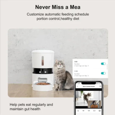 Smart pet feeder with camera, front view