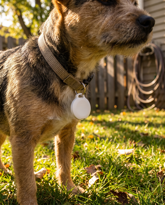 Bluetooth pet finder tag on a collar